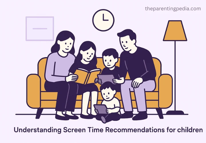 Family balancing screen and reading time in a peaceful evening setting