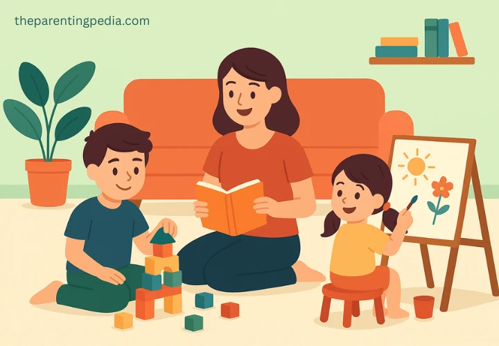 Child learning through creative activities and parent involvement at home.