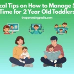 Parents managing screen time for 2 year old toddler by balancing mobile use with reading and family activities.