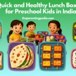 healthy preschool lunch box ideas for kids in India including paratha idli wraps fruit yogurt and mini sandwiches
