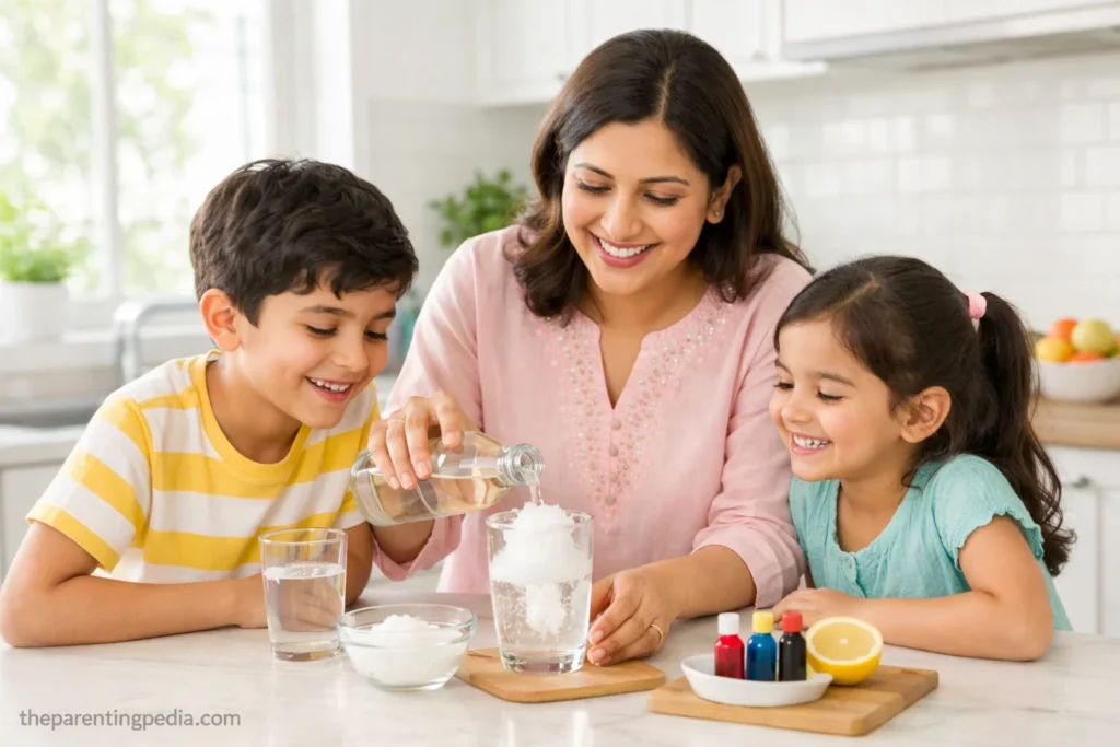 Easy science experiments for kids at home using kitchen items with mother