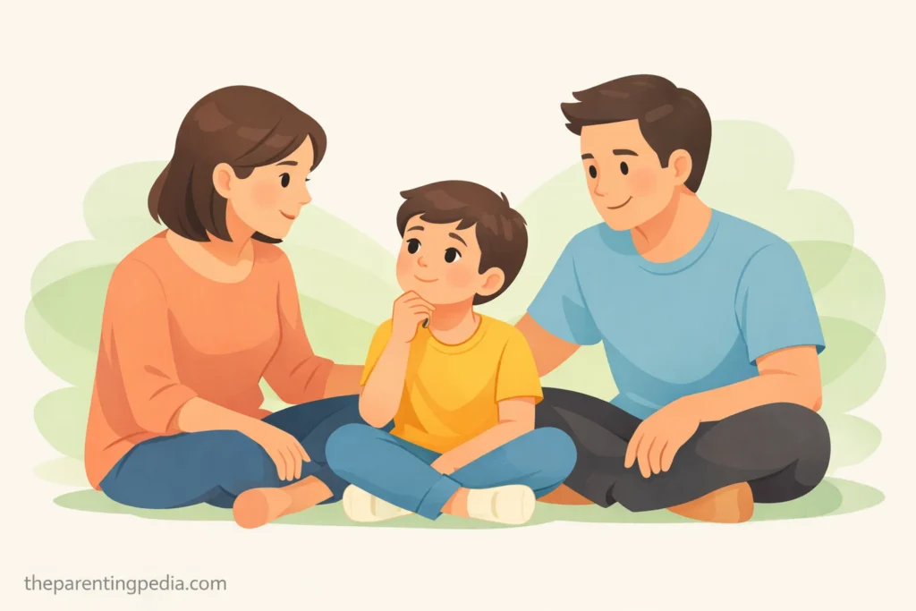 parents talking with child and guiding thinking skills