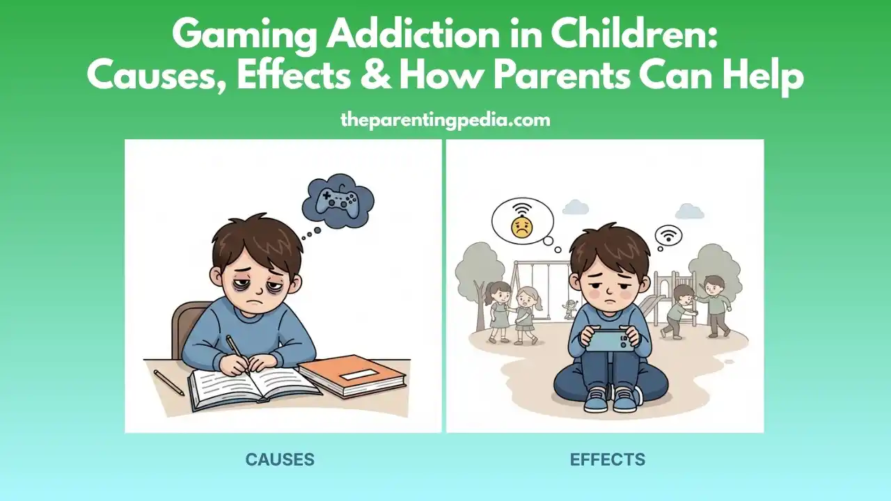 Child showing signs of gaming addiction, feeling tired while studying and isolated from others due to excessive screen time