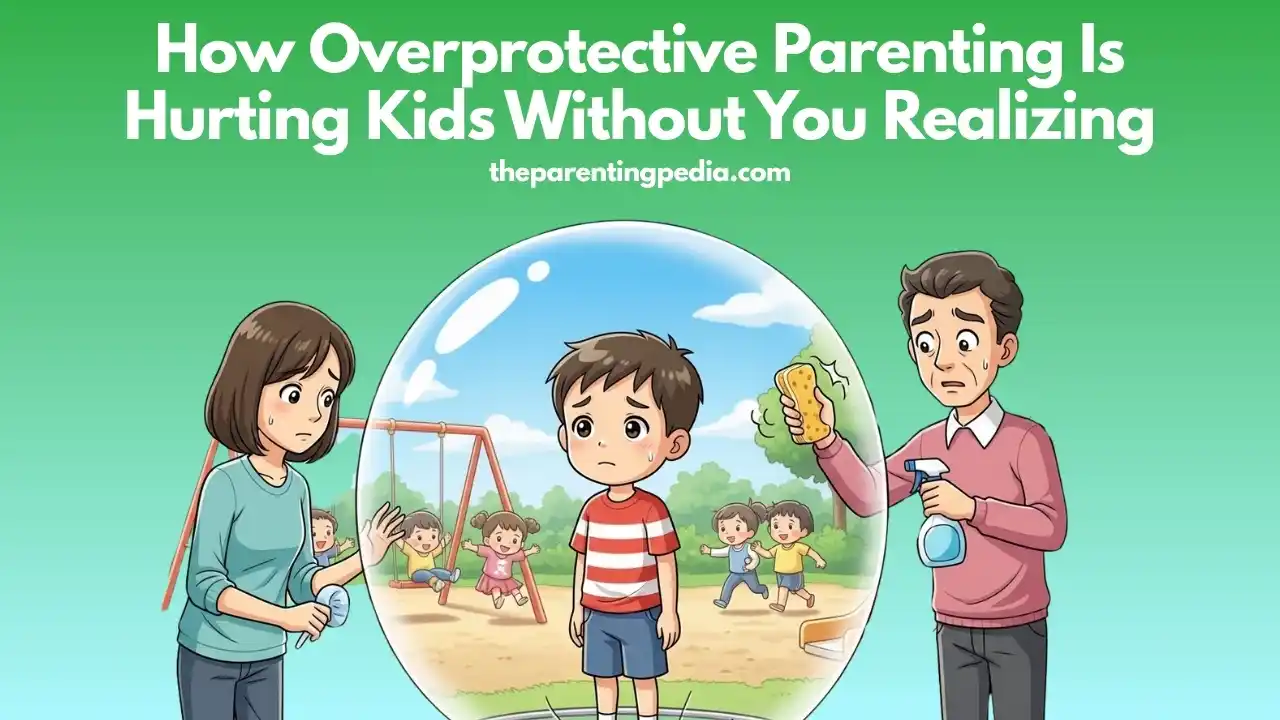 Child in protective bubble with parents limiting independence