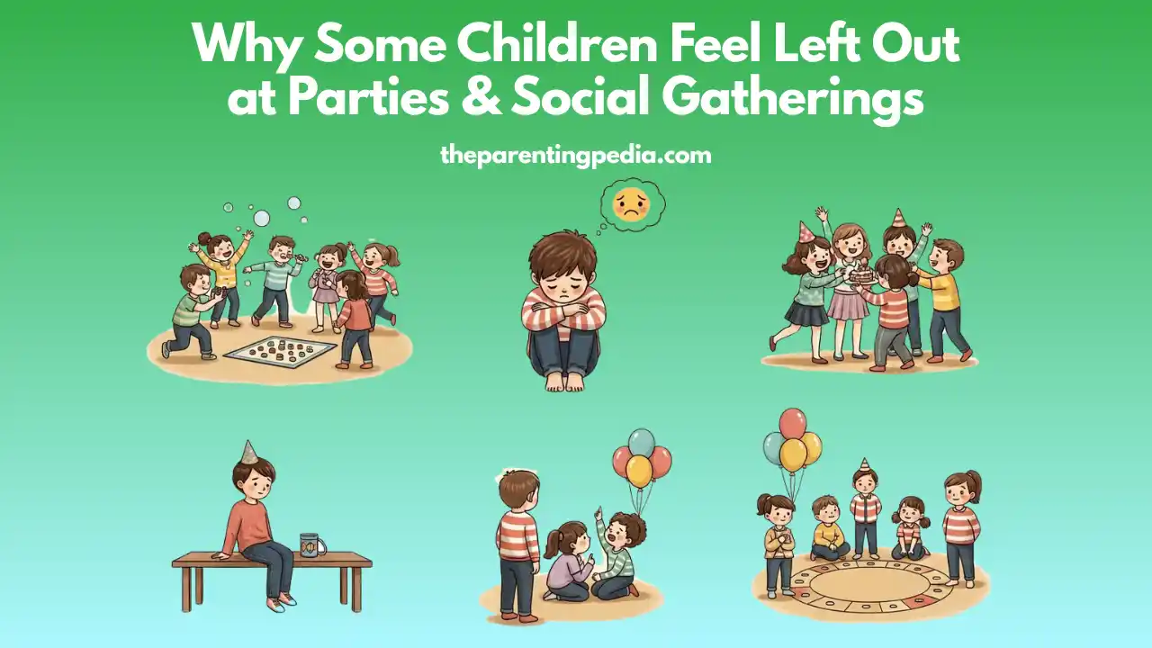 Children at a party where one child feels left out while others play and interact in groups