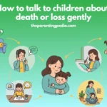 Parent gently talking to children about death or loss in a calm and supportive way