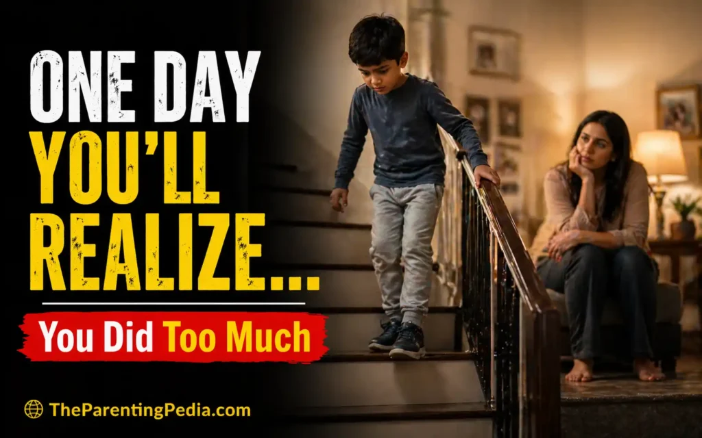 Parent watching child struggle to act independently on stairs