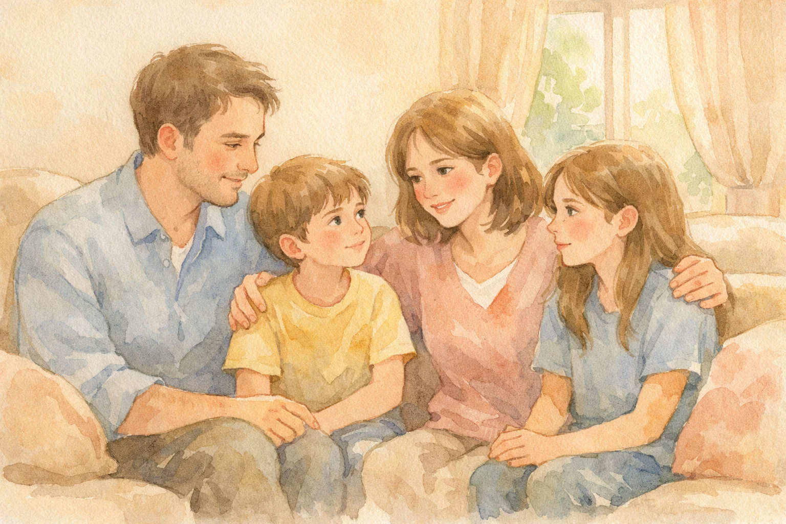 parents gently explaining death or loss to children in a calm and caring way