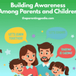 Cartoon family with children learning and sharing together