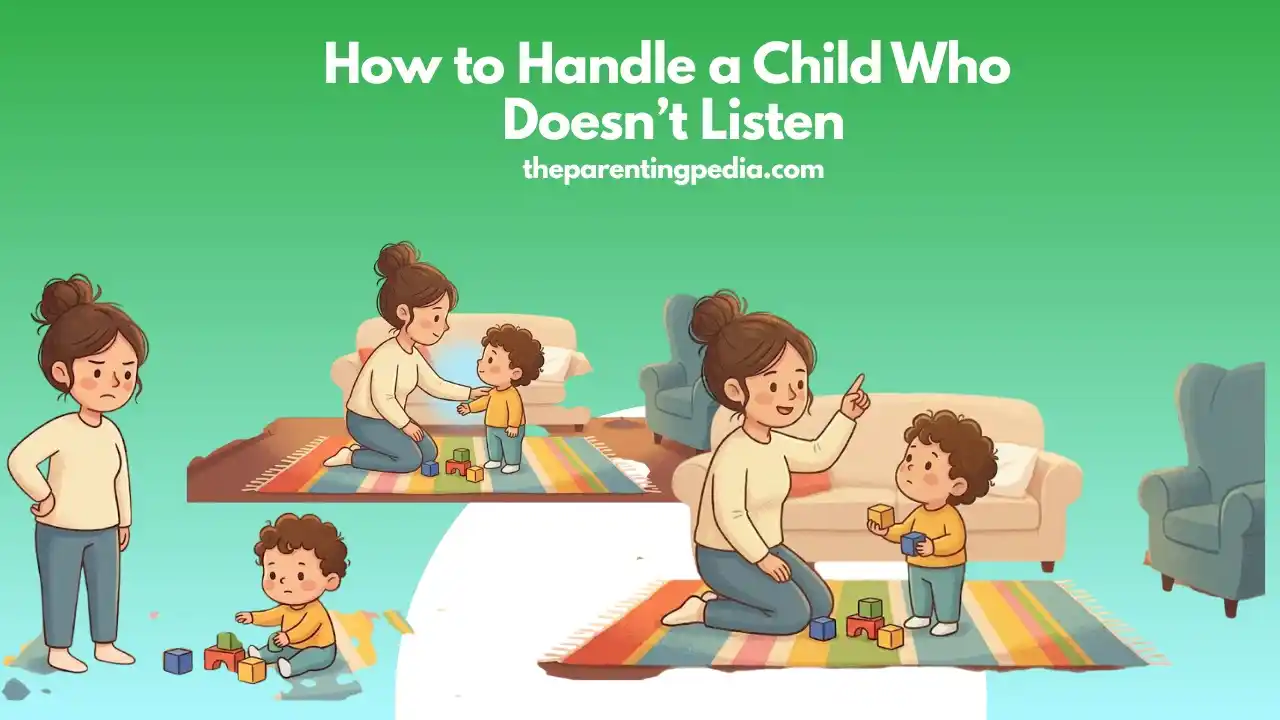 Mother calmly teaching a child who doesn’t listen at home