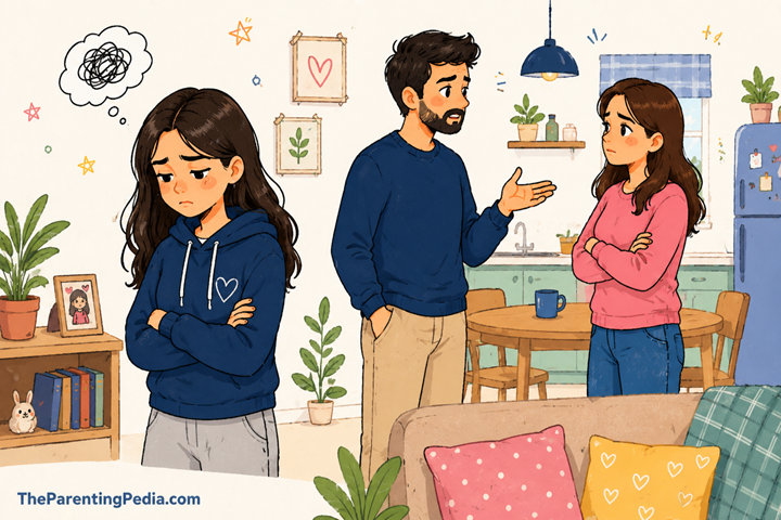 Teen girl feeling emotionally disconnected while parents argue at home