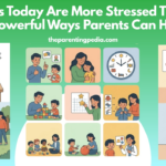 Illustration of stressed children with supportive parents