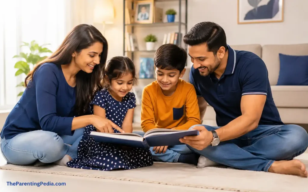 Family discussing and learning together at home. Building Awareness Among Parents and Children.