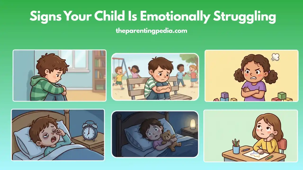 Signs of an emotionally struggling child shown through common behavioral and emotional changes.
