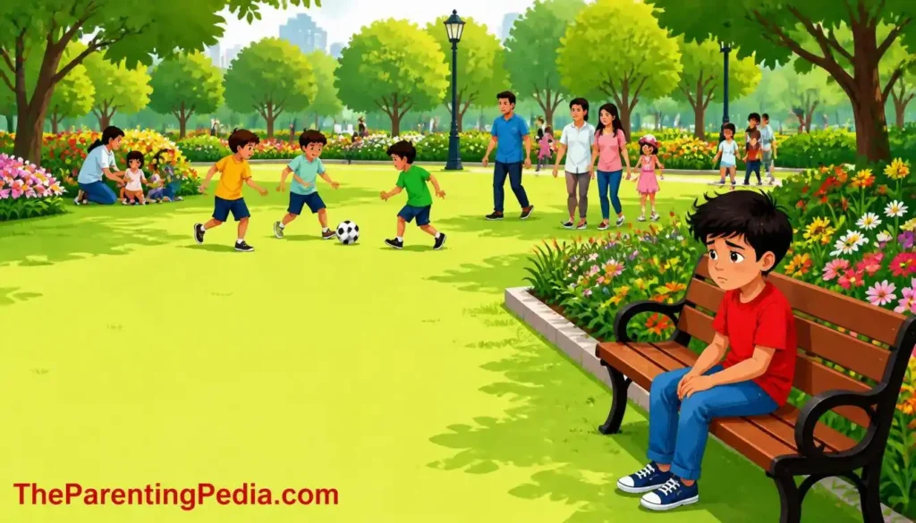 Child feeling left out while other children play in a park