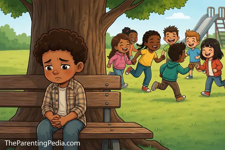 children feel left out while other children play in a park