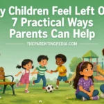 Children feel left out at a park while others play, with a parent offering support.