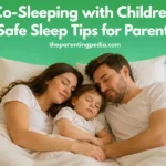 Co-Sleeping with Children showing parents and child sleeping safely together.