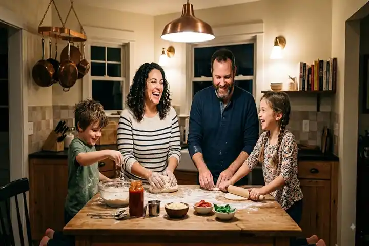 Free time for kids spent baking with family