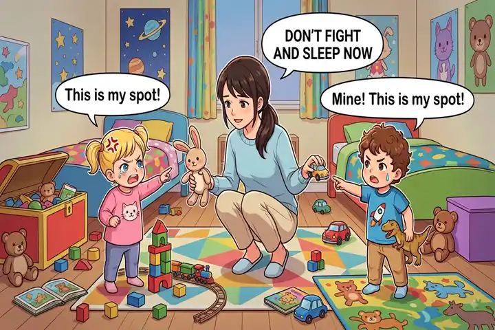 Sibling rivalry between toddlers at bedtime