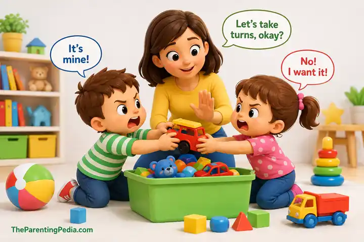 Sibling rivalry between toddlers over toys