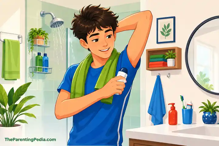 Teen using deodorant for teenage body odor during puberty