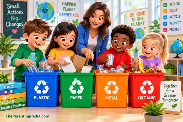Environmental Awareness: children learning to recycle