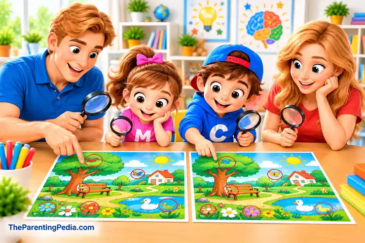 Brain Gym Exercises for Kids with a spot-the-difference game