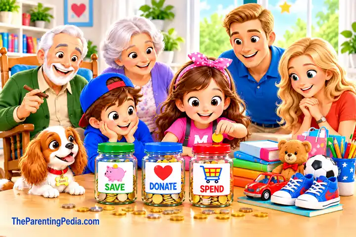 Teach Kids About Money with family learning to spend wisely